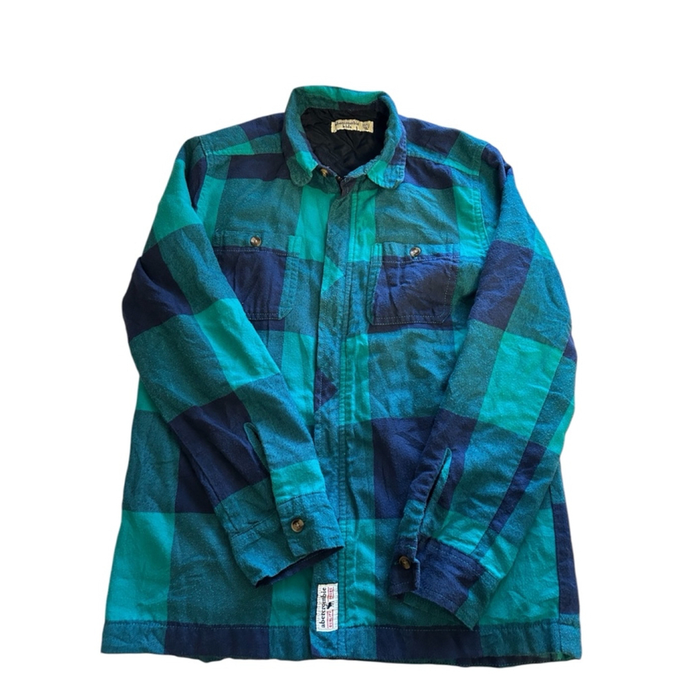 Abercrombie boys kids Flannel zip lightweight jacket, 11/12 Green